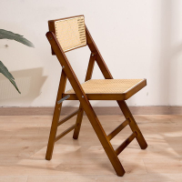 【限時優惠】侘寂風藤編餐椅家用餐桌椅非塑料餐廳凳子靠背折疊椅實木吃飯椅子