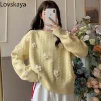 New Sweater Women's Handmade Three dimensional Small Flower Gentle Wind First Love Fried Dough Twist