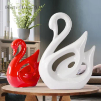 2Pcs Direct sales modern home decoration ceramic red white swan creative living room wine cabinet TV cabinet porch decoration