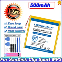 Bateria para SanDisk, Clip Sport, Bluetooth, Baterias MP3, Ferramentas Gratuitas, Em Stock, 500mAh, SDMX24
