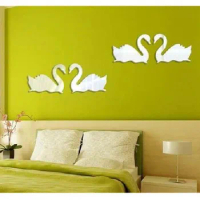 MEYA Sweet Love Swan Wall Mirror Stciker,3D Wedding Room Mirror Deco Sticker, Acrylic Mirror Wall Decal&amp;Murals