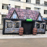Outdoor Party Tent 8m Retro Inflatable Public House Full Printing Bar Tent Air Blown Village Cottage For Yard Events