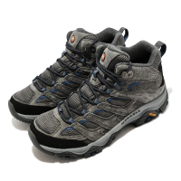 【MERRELL】戶外鞋 Moab 3 Mid GTX 男鞋 深灰 藍 防水 中筒 真皮 登山鞋(ML035789)