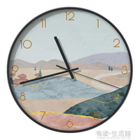 現代客廳風景ins靜音鐘錶山川創意極簡北歐掛鐘藝術家用臥室時鐘 【年終特惠】