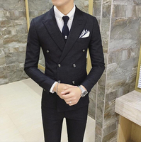 FINDSENSE品牌 韓國男 細條紋 雙排扣 小西裝 修身西裝 西裝外套 單件外套
