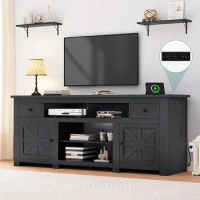 YITAHOME Farmhouse TV Stand, Entertainment Center with Power Outlet for TVs Up to 80 Inch, TV Console with Movable Partition &amp; S