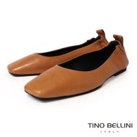 【TINO BELLINI 貝里尼】義大利進口素面方頭平底鞋FSBT014(大地褐)