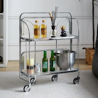 Medieval Style Cart Movable Folding Cart Wine Transparent Glass Storage Trolley Wheel Kitchen Sofa Side Table