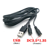USB2.0 Male to DC 3.5*1.35mm Female One Minute Two Cable USB To Double DC Power Supply Plug Jack Extension Cable Connector Cords