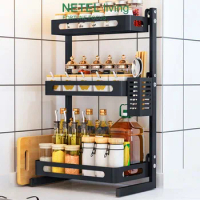 NETEL Kitchen Spice Rack Organizer Seasoning Rack Kitchen Countertop Storage Shelf Holder Stainless Steel Standing 2/3 Layer