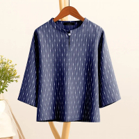 Blouse Printed Striped Style Loose Fitting Wanita  Elegant Blouse 3/4 Sleeve Blouse Viral Terkini