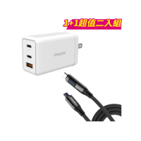 【Philips 飛利浦】1+1超值組-Type-C to Type-C 240W PD USB3.1顯示快充線(DLC4585C+DLP6341C 65W快充組)