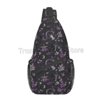 Gray Purple Black Goth Spooky Sling Bag Crossbody Shoulder Bag Casual Sling Backpack Chest Bag Travel Hiking Daypack for Outdoor