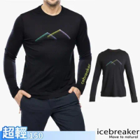 【Icebreaker】男 美麗諾羊毛 Tech Lite III 圓領長袖上衣(絢麗山岳)IB0A56WJ-001 黑
