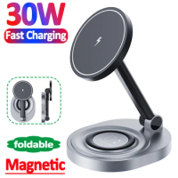 30W 2 in 1 Magnetic Wireless Charger Stand Foldable For iPhone 12 13 14 Mini Pro Max Apple Watch Airpods Fast Charging Station