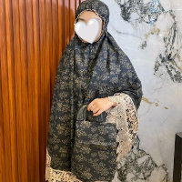 Mukena Mikrofoil Renda Besar Hitam untuk Dewasa Muslim