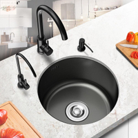 納米水槽  廚房洗菜盆 不鏽鋼水槽 圓形水槽 單槽 304黑色納米吧檯水槽  洗碗槽