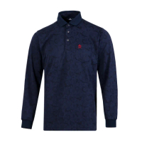 【Munsingwear】企鵝牌 男款深藍色吸汗速乾企鵝提花布長袖POLO衫 MGUJ2S80