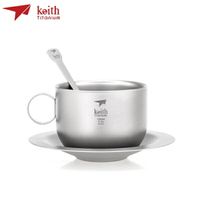 【Keith】鎧斯Ti3601 雙層_經典歐美型咖啡鈦杯(150ml) (套裝組合) / 露營杯具 / 環保餐碗《長毛象休閒旅遊名店》
