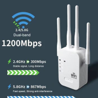 1200Mbps Wireless WiFi Repeater Booster 2.4G/5GHz Wi-Fi Signal Amplifier Extender Router Network Card Computer Accessories