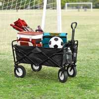Outdoor Folding Stall Trolley Cart, Oxford Cloth Shopping Cart Thickened Metal Frame Trolley Portable Camping Cart