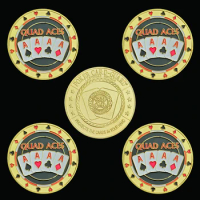 5PCS Quad Aces Entertaining 3D Poker Chip Colorful Casino Metal Coin W/ Coin Capsule