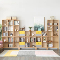 Solid Oak Wood Bookcase Storage Rack, Modern Living Room Furniture, Books Display Racks
