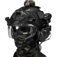 Tactical Airsoft Fast Protective Helmet, Tactical Headset, Adjustable Visor, protection goggle, flashlight, Airsoft Helmet Set