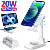 20W Fast Wireless Charger Stand Foldable Charging Tablet Phone Desk Holder Dock For iPhone 14 13 12 11 Pro Max Samsung AirPods