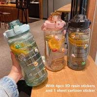 2 L Plastic Kettle Large Portable Travel Water Bottle With Straw Sports Fitness Cup Portable Drink Bottle With Sticker