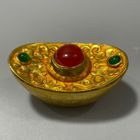 古玩收藏泰國供具用品金屬金元寶鎏金鑲嵌紅瑪瑙好看擺放用品