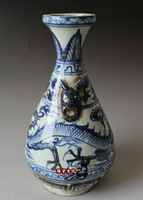 景德鎮陶瓷器仿古做舊青花瓷花瓶龍紋創意花瓶客廳家居裝飾品擺件1入
