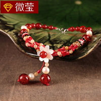 古風民族風腳鏈簡約紅色琉璃復古腳踝鏈性感足鏈貝殼珍珠腳飾品女