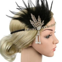 Headband Headpiece Bulu Gatsby Sequin Pesta Mahkota Flapper Bulu Gatsby Pesta Mewah/Gatsby Bulu Hija