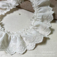 1 Meter 5.3cm wide ivory white Cotton Embroidered Ruffled Lace Trim Children's Clothes Cloth Art Skirt Decoration Materials