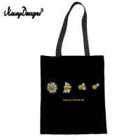 NOISYDESIGNS Women Foldable Daisy Canvas Shopping Bags Environmental Protection Storage Handbag Female Shopping Bag Tote Bag