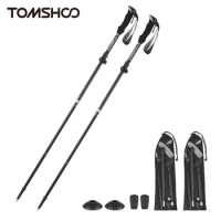 Tomshoo 2pcs Trekking Pole Lightweight Collapsible Trekking Pole Five-fold Walking Stick for Mountaineering Hiking Supplies