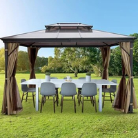 Patio Gazebo, Patio Canopy w/Double PVC Plastic Roof, Aluminum Frame with Curtains and Netting,10’ x 12’ Outdoor Gazebo Canopy