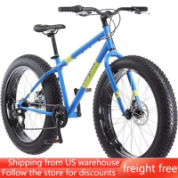Fat Tire Mountain Bike, 26-Inch Wheels, 4-Inch Wide Knobby Tires, 7-Speed, Adult Steel Frame, Front and Rear Brakes Freight free