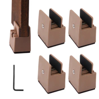 4pcs Furniture Riser Floor Protection Support Heavy Duty Brown Bed Leg For Table With Screw Clamp Adjustable Hardware Hex Wrench