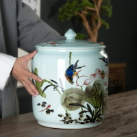 景德鎮手繪陶瓷米缸米桶家用20斤25斤裝帶蓋面粉桶防潮防蟲密封罐
