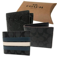 【COACH】經典 LOGO男款8卡短夾附活動證件夾禮盒(均一價)