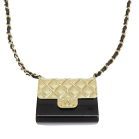 【二手名牌BRAND OFF】CHANEL 香奈兒 黑色 金色 Flap Bag 墜飾 長項鍊