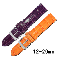【Watchband】義大利製亮面壓紋車線牛皮錶帶(紫/橘黃)