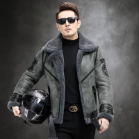 Original Ecology Shearling Coat Men's Genuine Leather Jacket Men Motorcycle Clothing B3 Flight Suit Winter Sheepskin Fur Coats