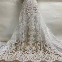 12L0578BCL quality beaded bridal lace fabric off white light ivory