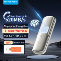 MOVESPEED 520MB/s USB3.2 Solid State Pendrive AES256 &amp; Fingerprint Encryption 1TB USB Type C Gen 2 Flash Drive 128GB 256GB 512GB