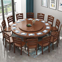 實木圓形餐桌椅組合帶轉盤中式家用飯店餐館8/10人經濟型大圓桌子