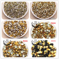 All Sizes 2,3,4,5,6mm Resin Rhinestone 14 Facets Flatback Gold Jelly Decoration for Phones Bags Shoes Nails DIY Accessories
