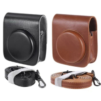 Vintage PU Camera Case Bag Adjustable Shoulder Strap Camera Protective Case with Pocket for Instax Mini 90 Instant Camera